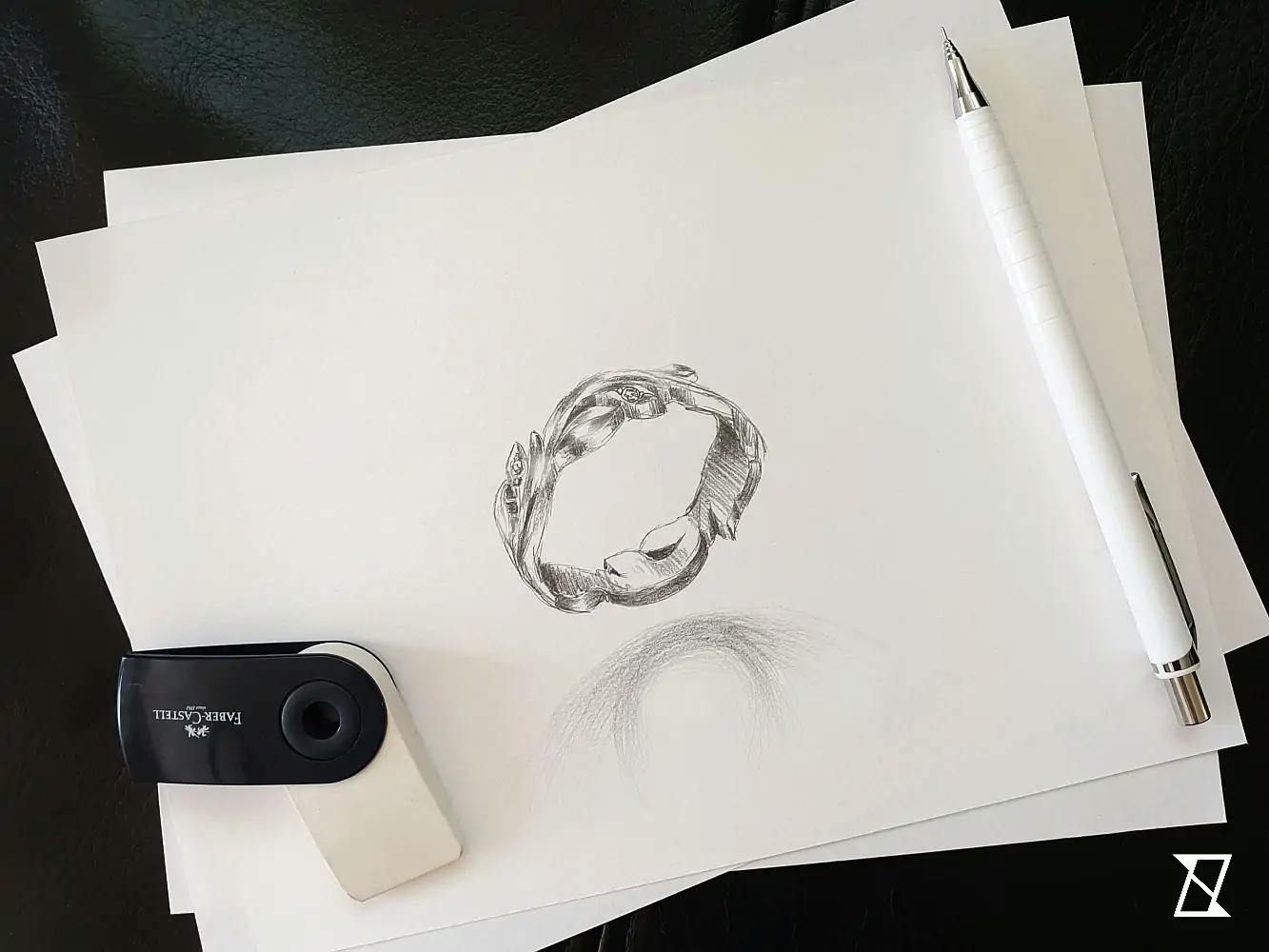 Рисунок листьевого обручального кольца.