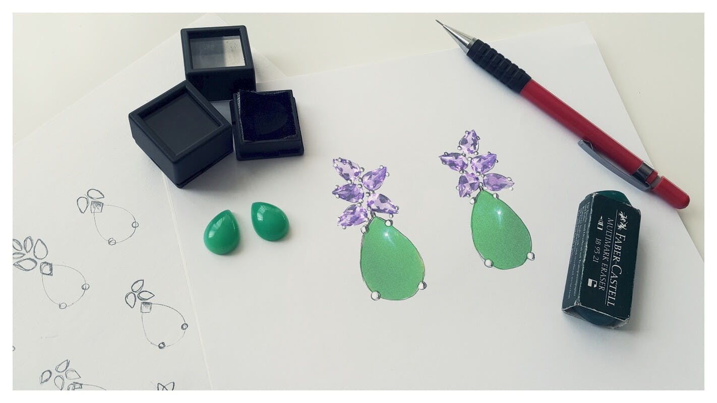 A design of a bespoke set of earrings. 