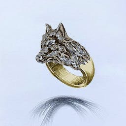 Rysunek z pierścieniem w kształcie głowy wilka. 
