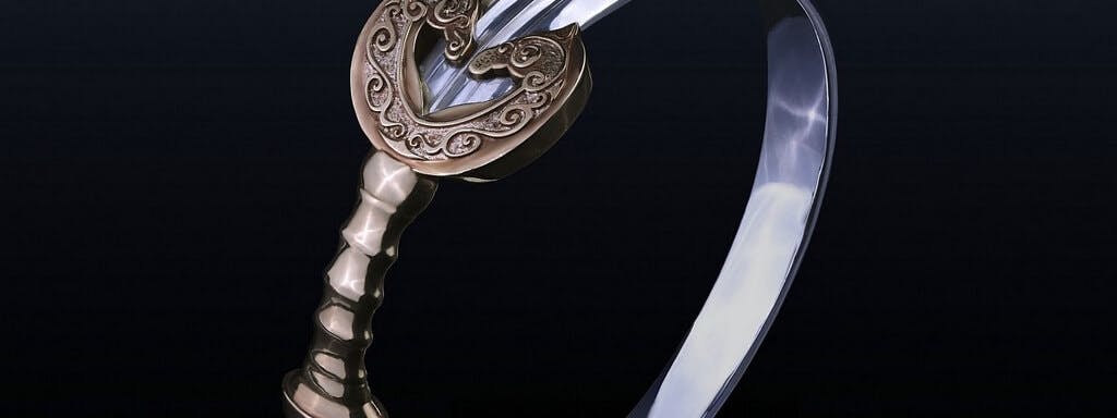 Biżuteria w kształcie miecza wykonana na zamówienie, w oparciu o wywiad z klientem.