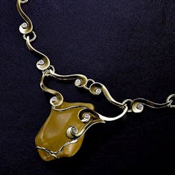 Sea wave necklace with amber and diamonds