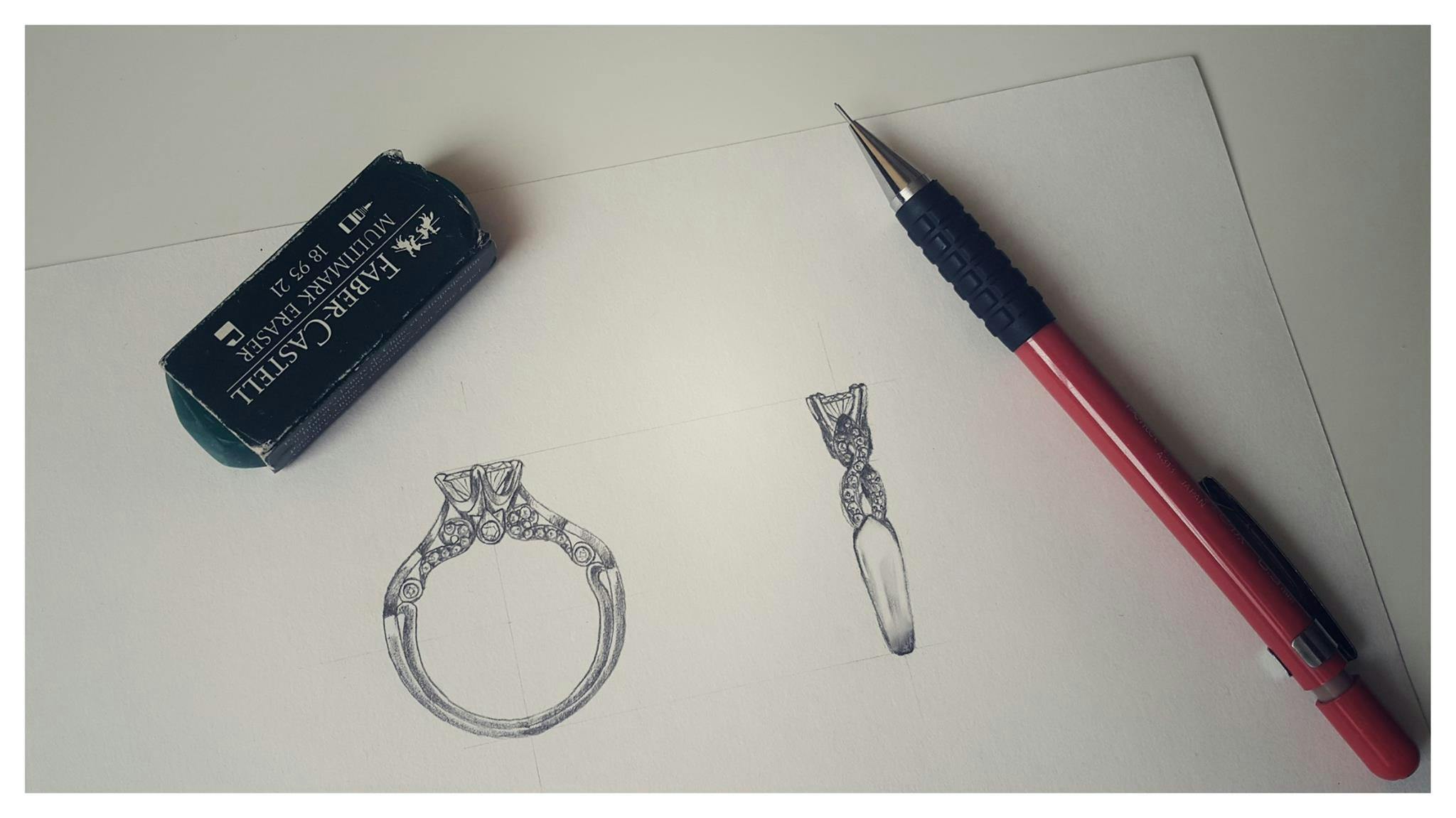Indywidualny projekt barokowego pierścionka z diamentami. 