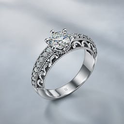 Filigranowy pierścionek z diamentami w białym złocie