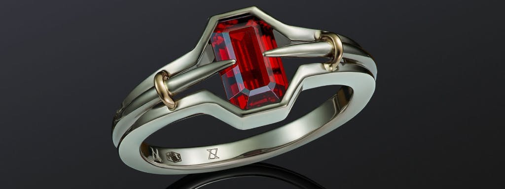 Luxurious mans ring with ruby