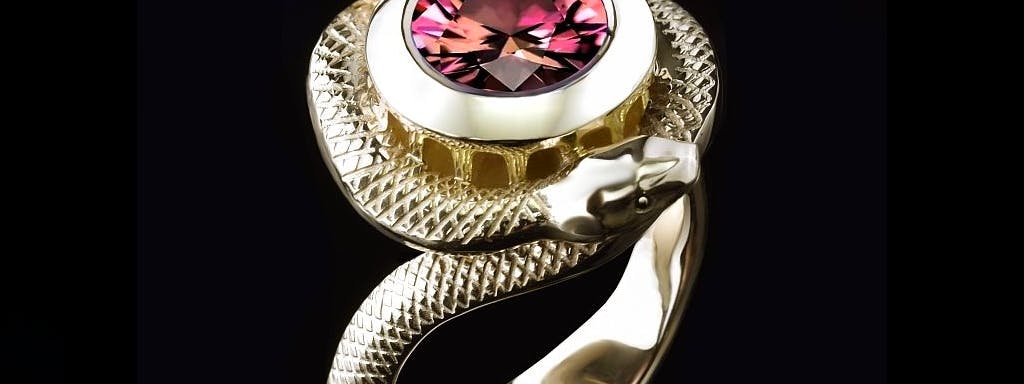 Vesuvius ring with two-color tourmaline in yellow gold