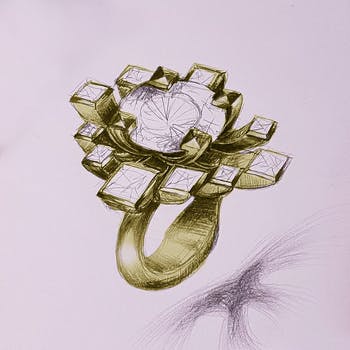 Nowoczesny pierścionek zaręczynowy z kwadratowymi diamentami