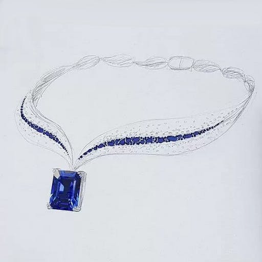 Necklace with tanzanite and diamond inlaid leaves.