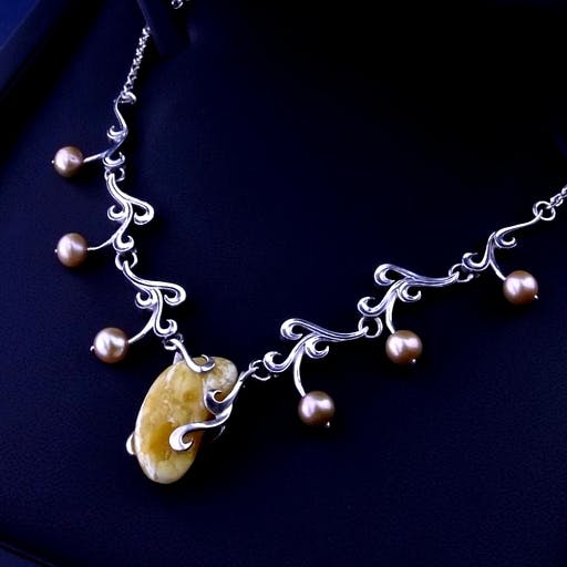 Necklace in the form of foaming waves with baroque Baltic amber and pearls.