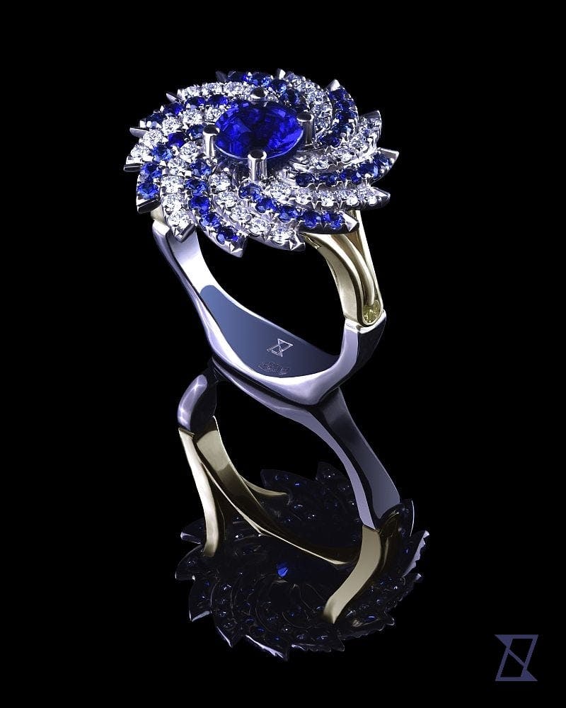 Andromeda ring with sapphires and diamonds. 