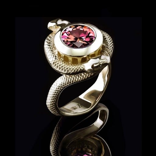 Vesuvius ring with two-color tourmaline in yellow gold