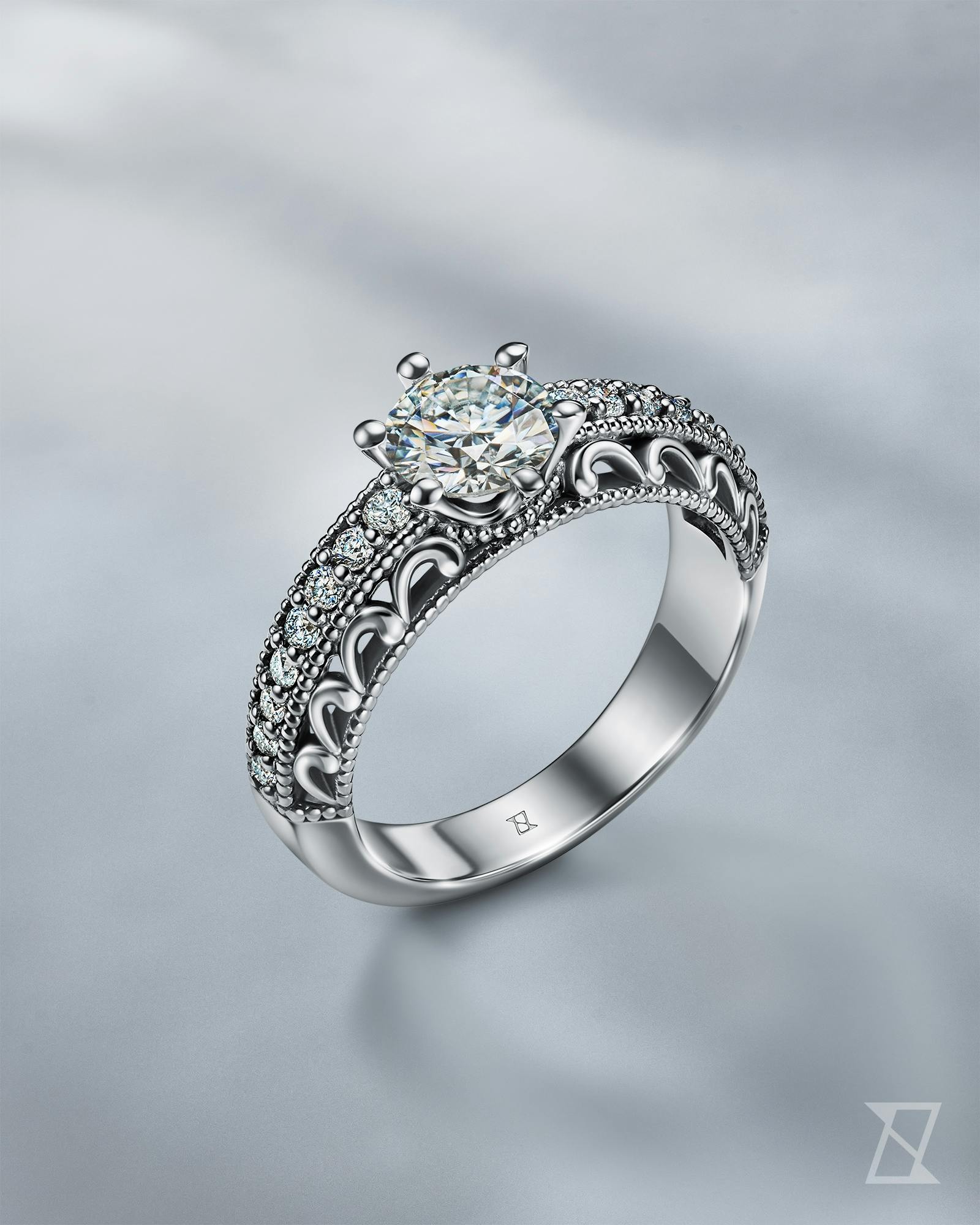 Luksusowy pierścionek zaręczynowy z diamentami w stylu edwardiańskim