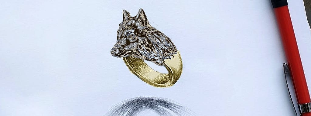 Projekt pierścienia z wilkiem