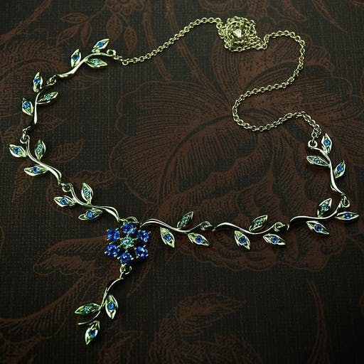 Floral necklace with tanzanite and diamonds.