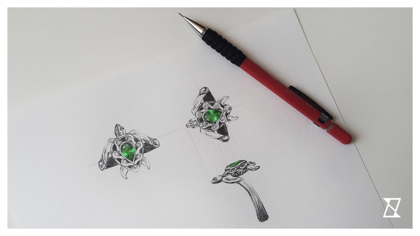 A concept sketch of a turtle ring.