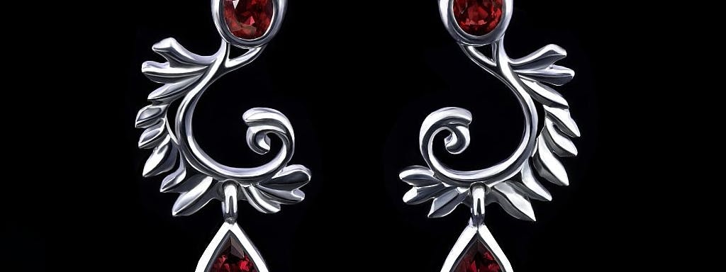 Earrings with rubies in the shape of wings.