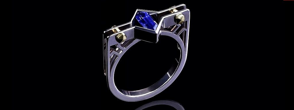 Astronomus ring with custom cut sapphire