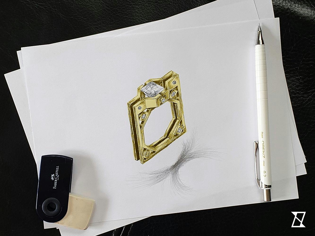 Luksusowy industrialny męski pierścień z kwadratowym diamentem 