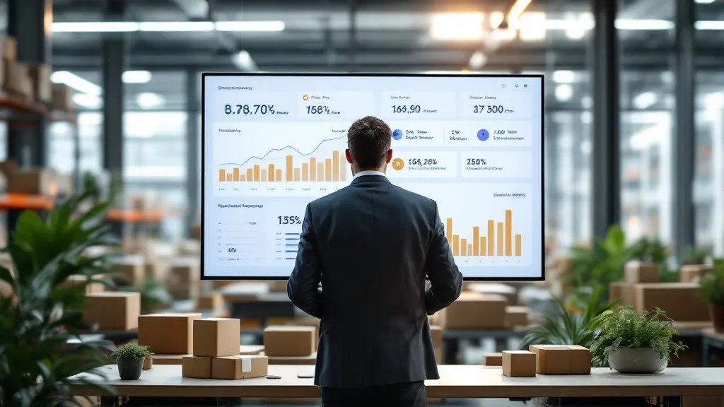 Foto van een logistiek operations manager die een verzend compliance dashboard bekijkt met on time delivery en terugbetaal statistieken in een licht kantoor bij het magazijn, ter illustratie van de ACM handhaving in 2026 op late leveringen en trage terugbetalingen, met de Zineps logo watermerk in de linkerbenedenhoek
