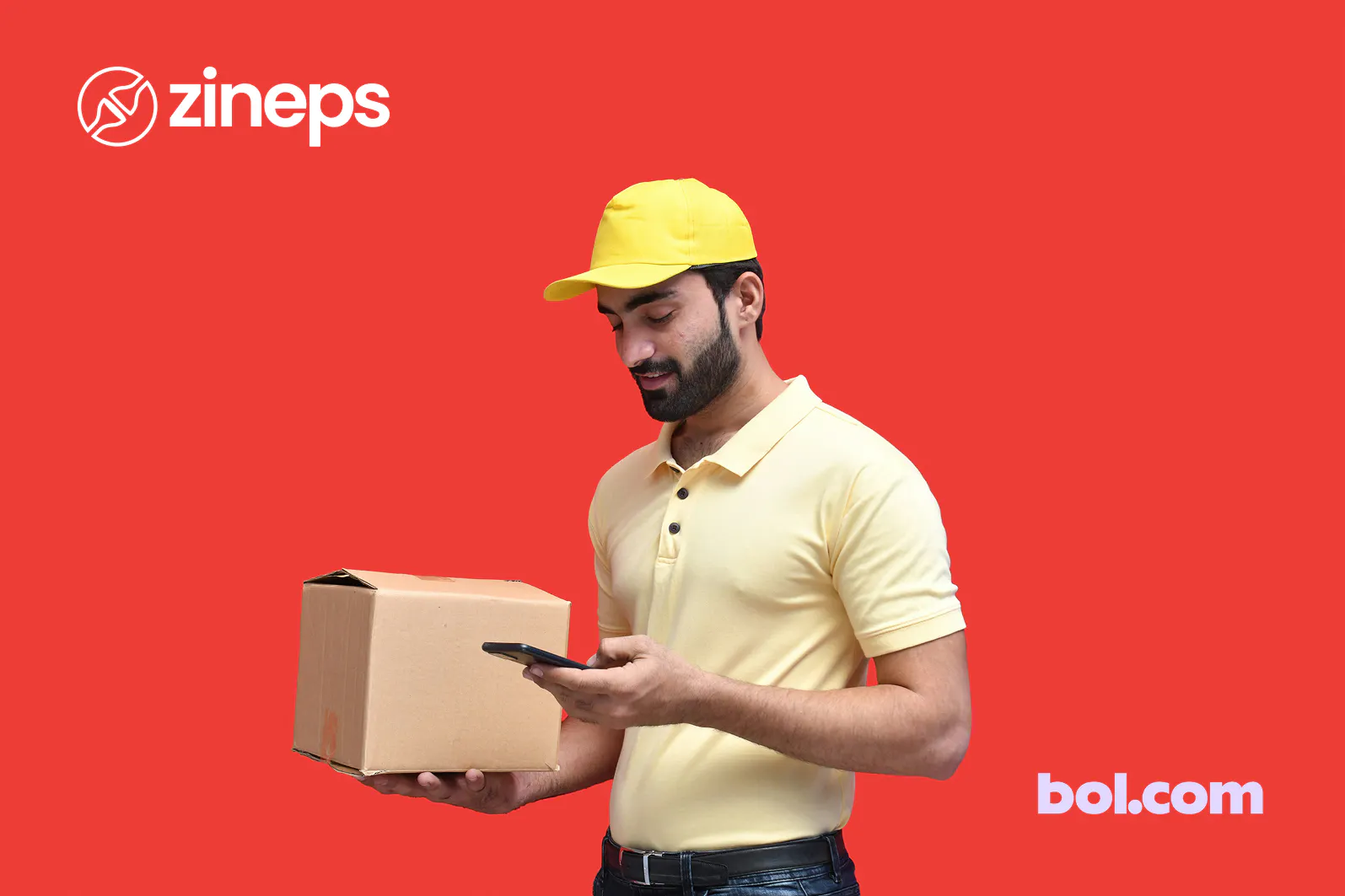 Worker managing orders in a large modern warehouse fulfillment center at Bol.com