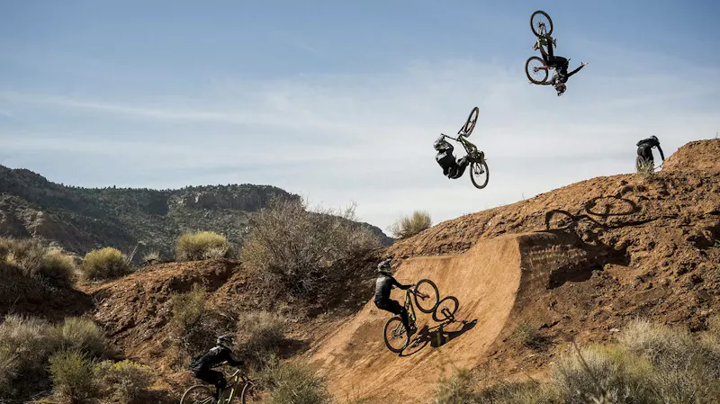 Bike riders performing aerial flips