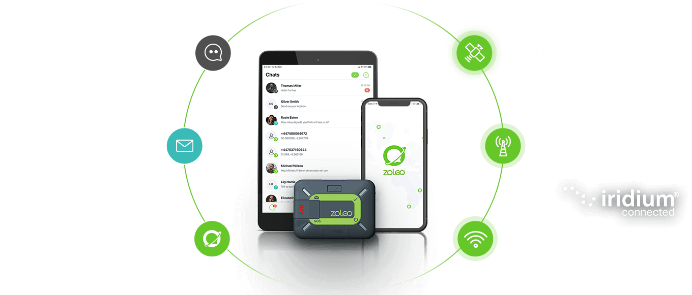  ZOLEO transmits messages via the Iridium satellite network when you’re beyond mobile coverage, and via mobile network and Wi-Fi when available.