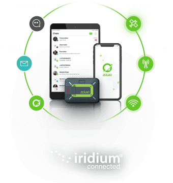  ZOLEO transmits messages via the Iridium satellite network when you’re beyond mobile coverage, and via mobile network and Wi-Fi when available.