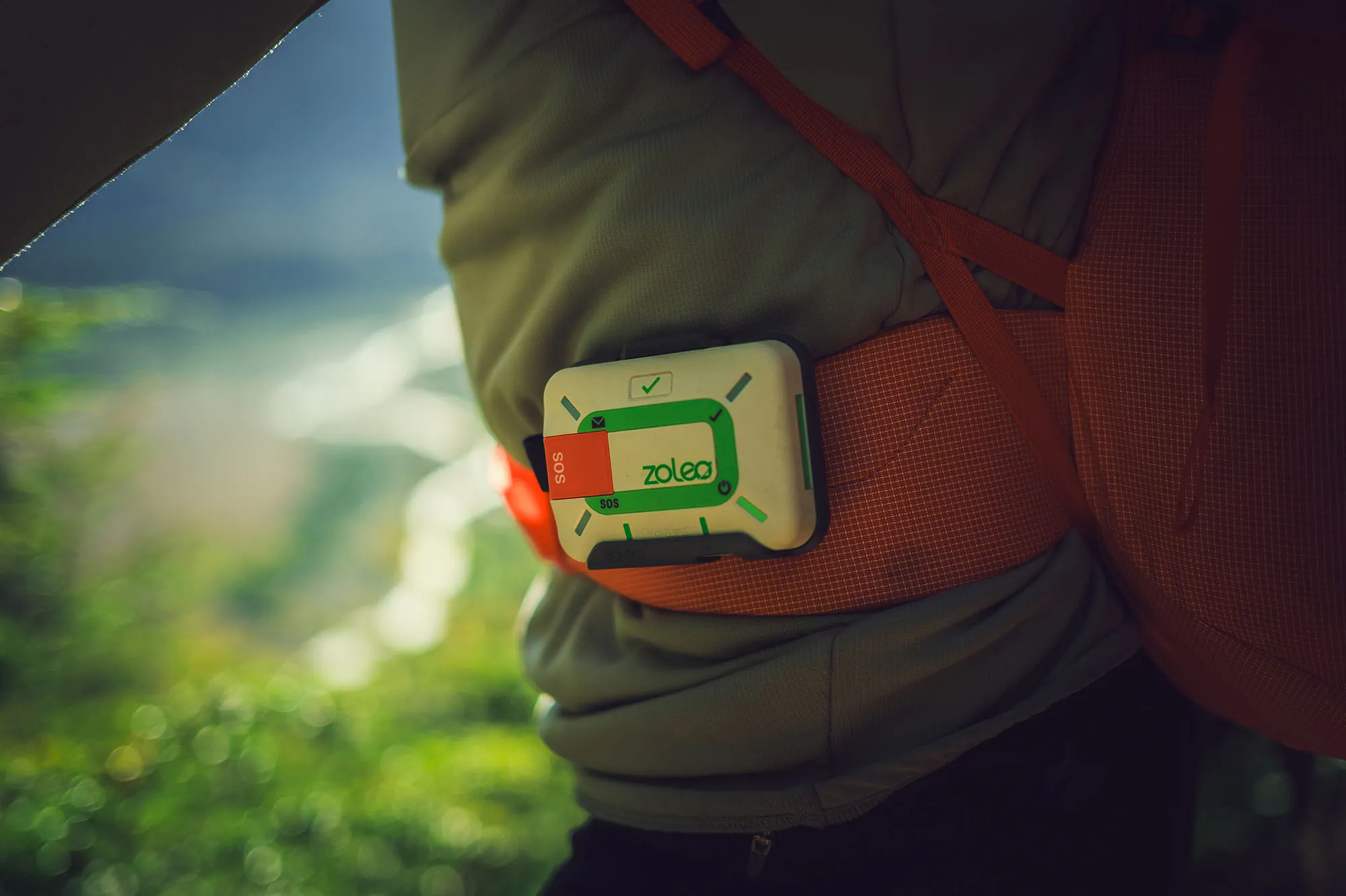 ZOLEO device on a backpack