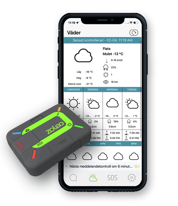 ZOLEO Mobile App Weather Forecast Display