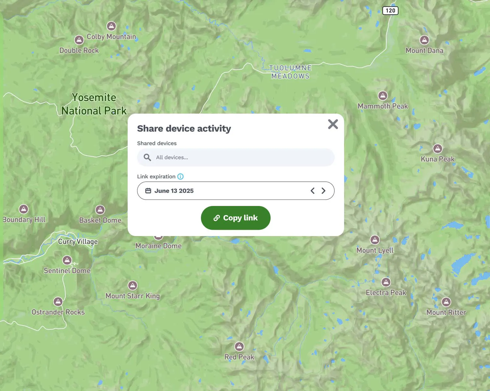 Track - Share activity screen