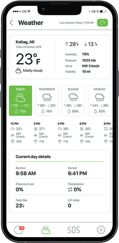 ZOLEO App Weather Screen