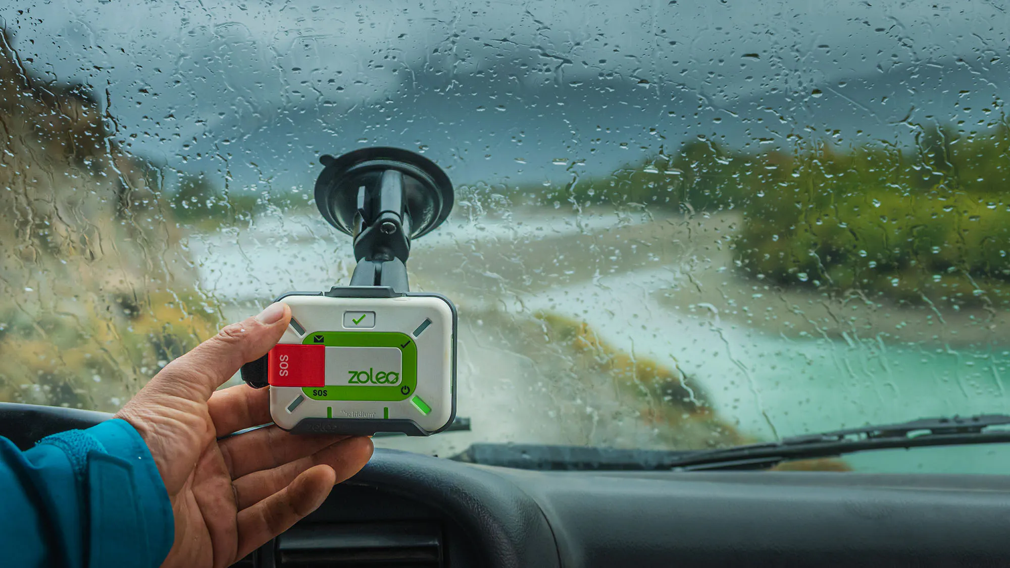 ZOLEO device mounted on car window
