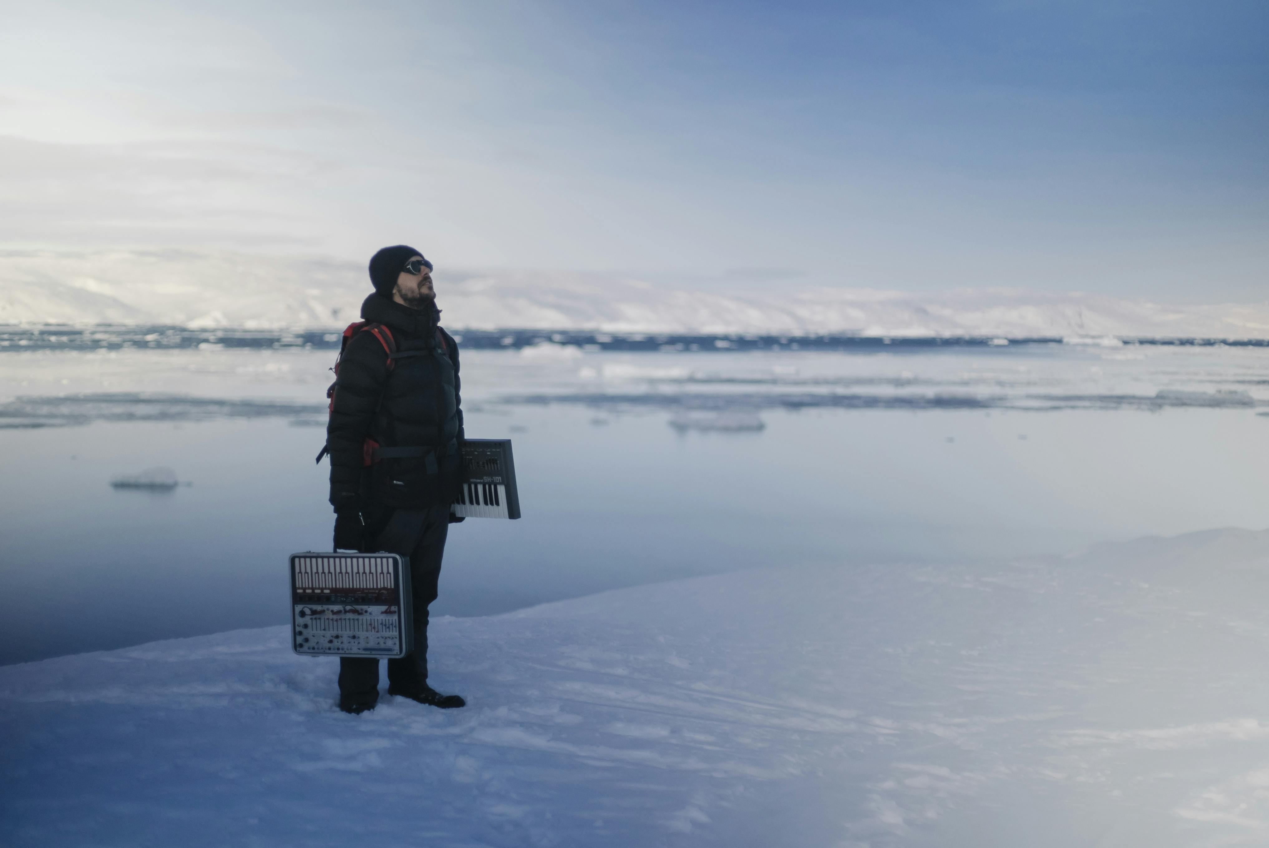 Artist Molecule with music instruments in Greenland