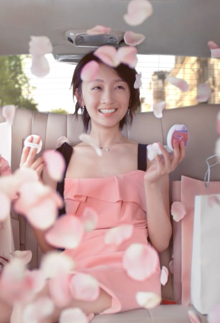 Chinese celebrity Zhou Dongyu in a car in Paris