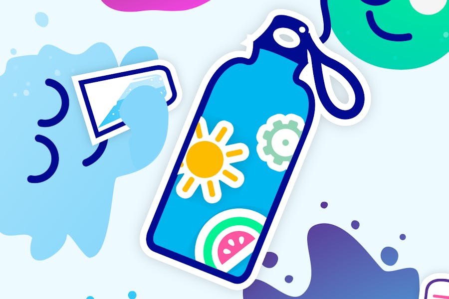 Image of Aquaji characters around a water bottle