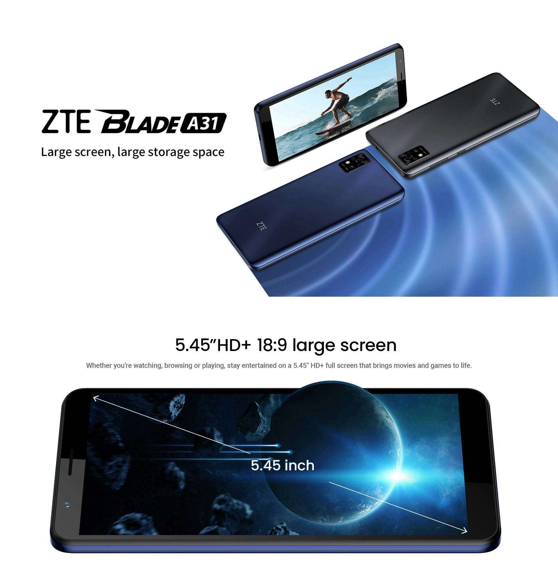 ZTE Telefono movil Smartphone Blade a31 plues Grey - 6pulgadas HD+ - 32gb  ROM - 2gb ram - 8 mpx - 5 mpx - 3000 mah - Octa : : Electrónica