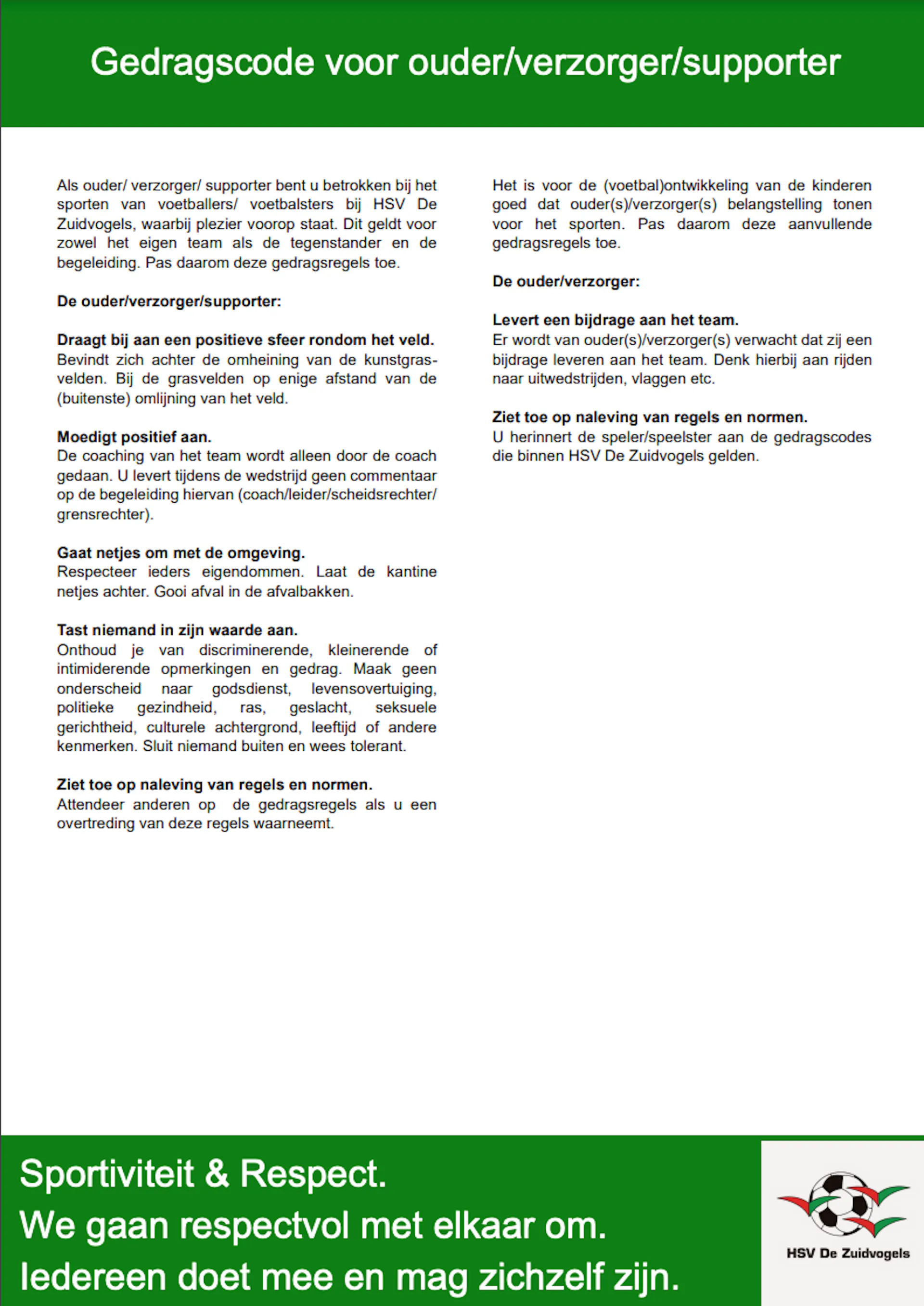 Gedragscode ouders/begeleiders