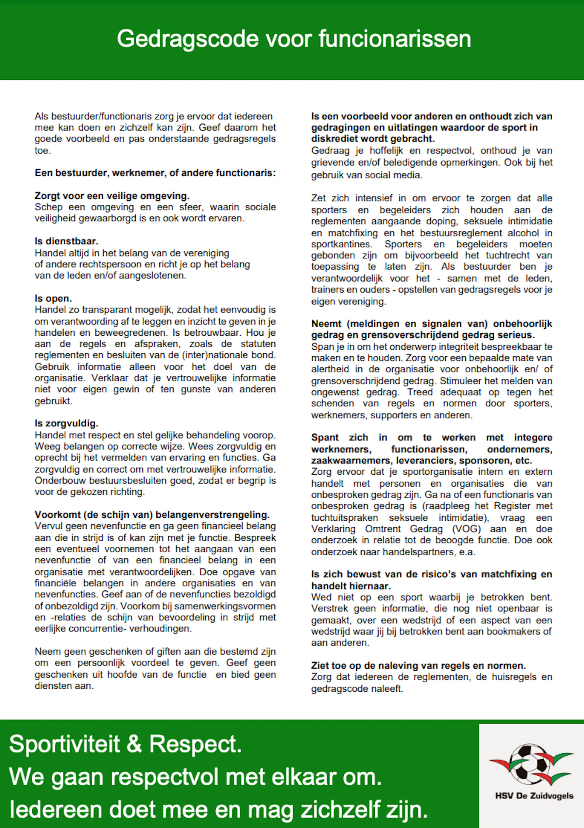 Zuid Gedragscode Functionarissen